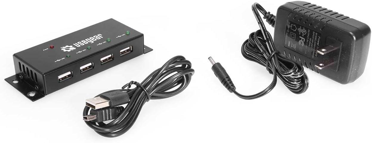 imageUSBGear 4 Port USB 20 Mini Metal Hub with Mounting Flanges 480Mbps Data Transfer LED Port Indicators Includes Power AdapterUSB Type A 480Mbps
