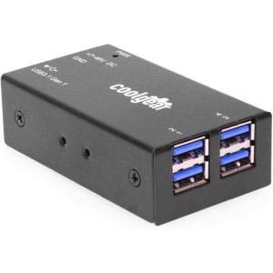 imageCoolgear Compact 4Port USB 32 Gen 1 Micro Hub for Industrial Use 5Gbps Data Variable Voltage Input and Surge Protection