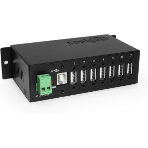 imageCoolgear Industrial 7Port USB 20 Hub with Secure ScrewLocking Ports  Surface ampamp DINRail Mountable  480 Mbps Data