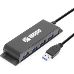 imageUSBGear 4 Port USB 20 Mini Metal Hub with Mounting Flanges 480Mbps Data Transfer LED Port Indicators Includes Power AdapterUSB Type A 10Gbps