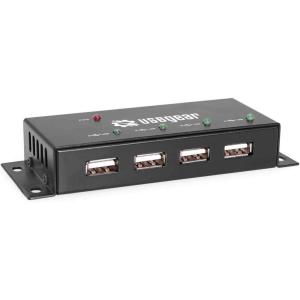 imageUSBGear 4 Port USB 20 Mini Metal Hub with Mounting Flanges 480Mbps Data Transfer LED Port Indicators Includes Power AdapterUSB Type A 480Mbps