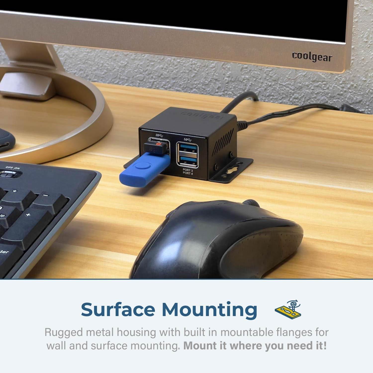 image4 Port USB 32 Gen 1 Micro Powered Hub wESD Surge Protection ampamp Power Adapter