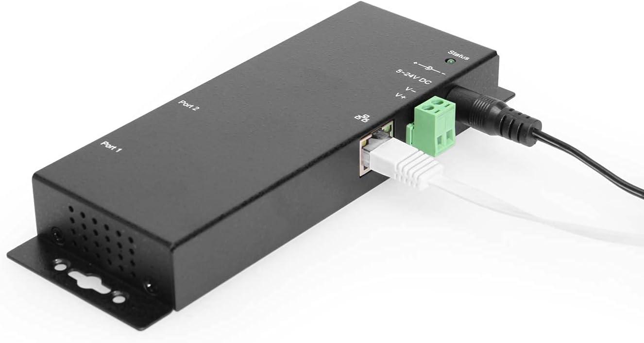 imageCoolgear 2Port Serial to Ethernet Adapter with PoE Supports RS232 RS422 RS485 Protocols and Advanced Networking