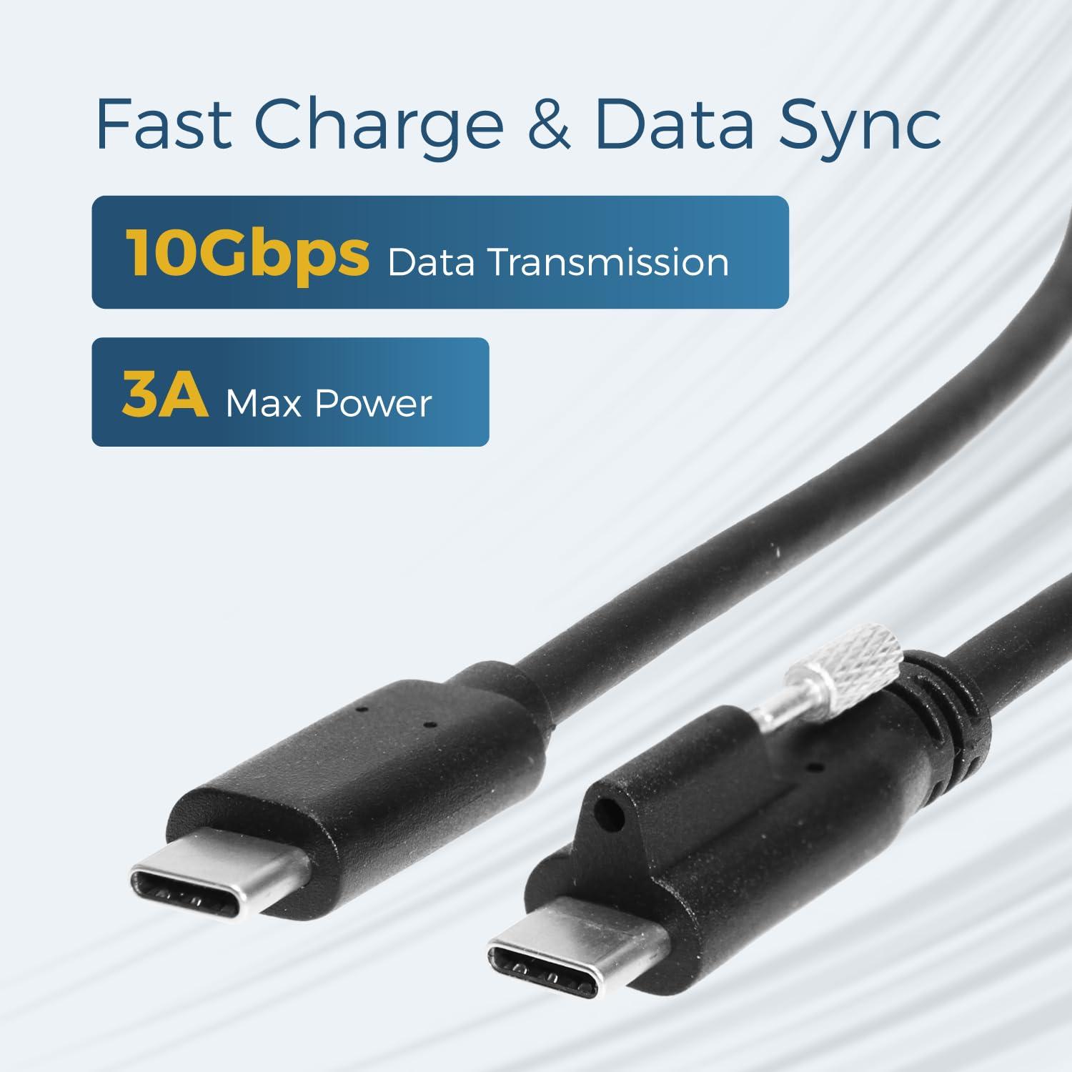 imageCoolgear 6ft USB Single Screw Lock TypeC to C Male Cable 10GB Data 5A Power