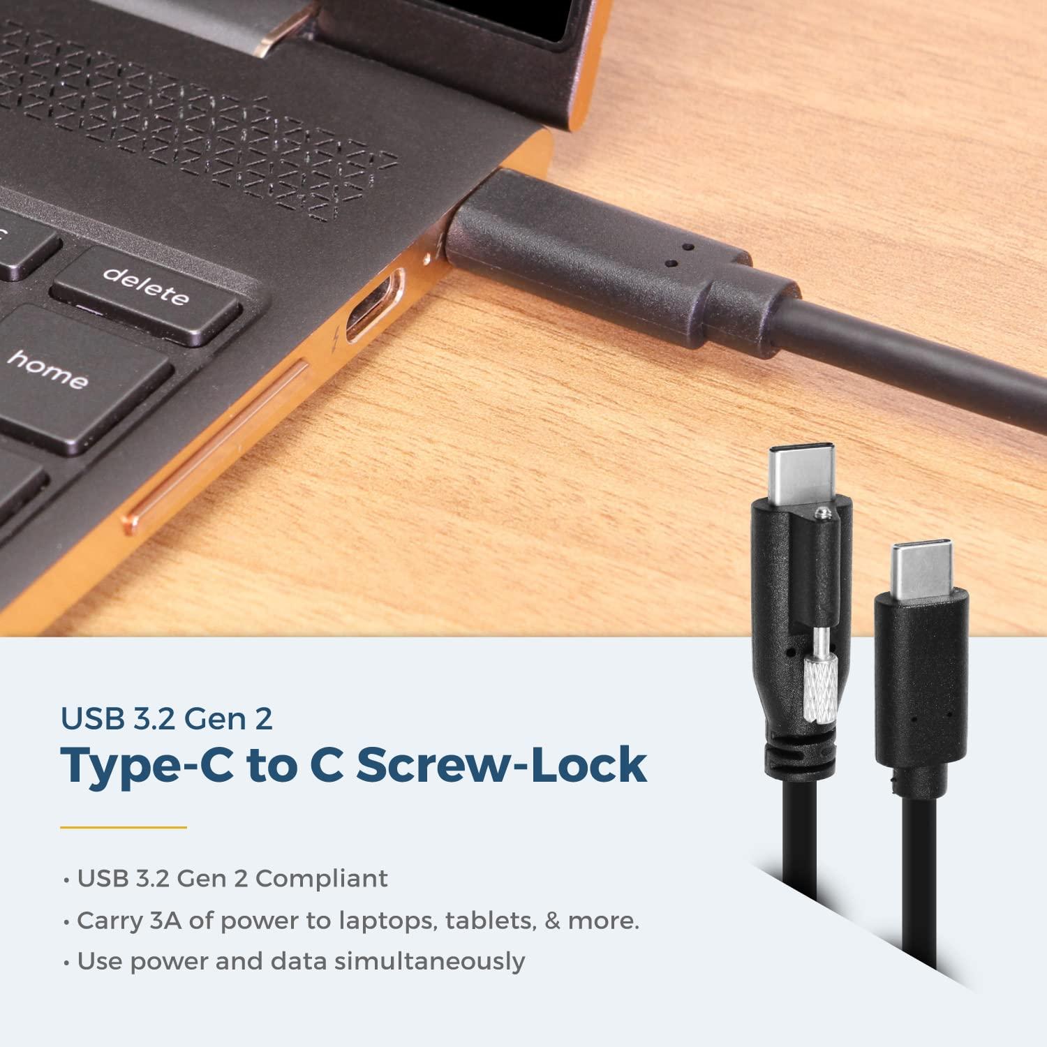 imageCoolgear 6ft USB Single Screw Lock TypeC to C Male Cable 10GB Data 5A Power