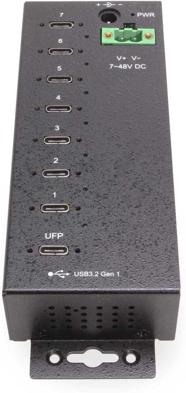 imageCoolgear 7Port USBC 32 Hub with 5Gbps Data Surge Protection ScrewLock Ports Wide Power Input for Industrial Use