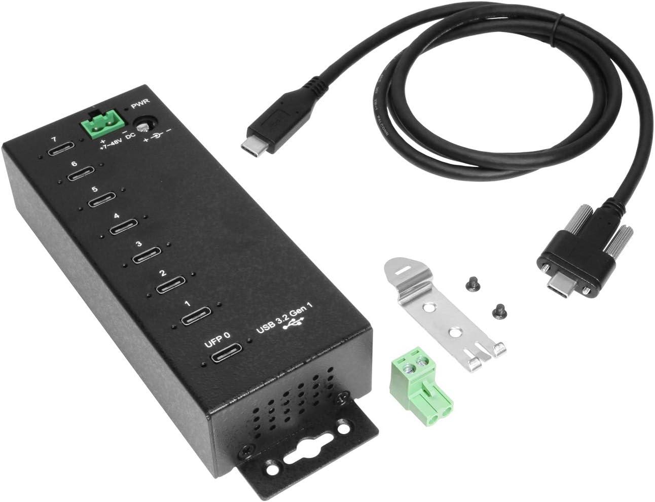 imageCoolgear 7Port USBC 32 Hub with 5Gbps Data Surge Protection ScrewLock Ports Wide Power Input for Industrial Use