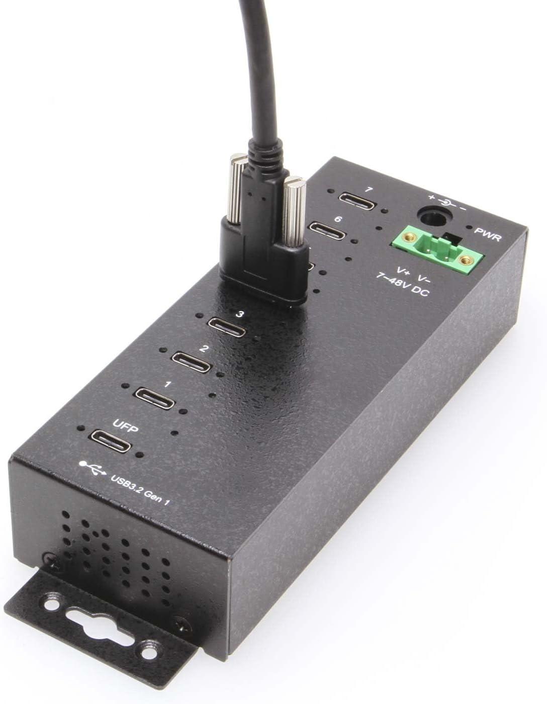 imageCoolgear 7Port USBC 32 Hub with 5Gbps Data Surge Protection ScrewLock Ports Wide Power Input for Industrial Use