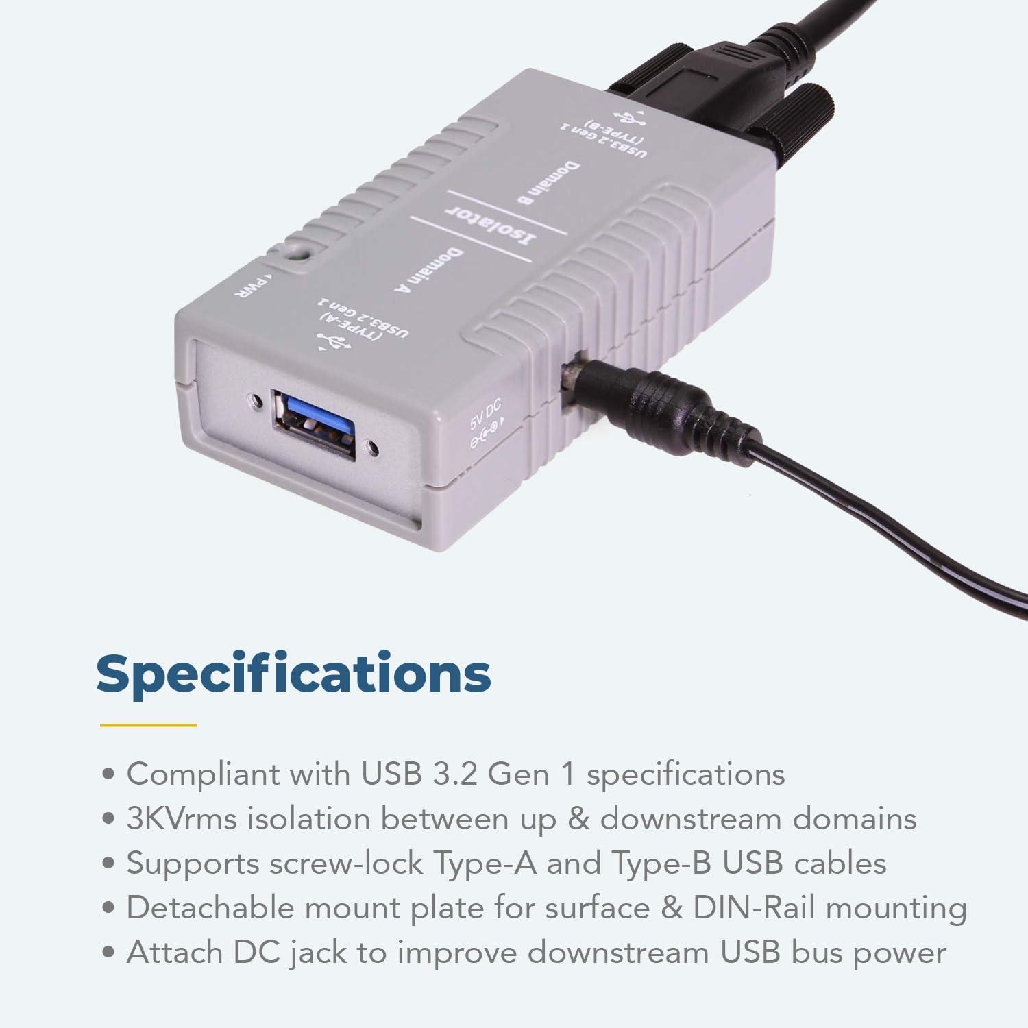 imageCoolgear USB Isolation Adapter wScrew Lock USBB  3000Vrms Protection for Labs Medical Devices ampamp Automation  TAA Compliant