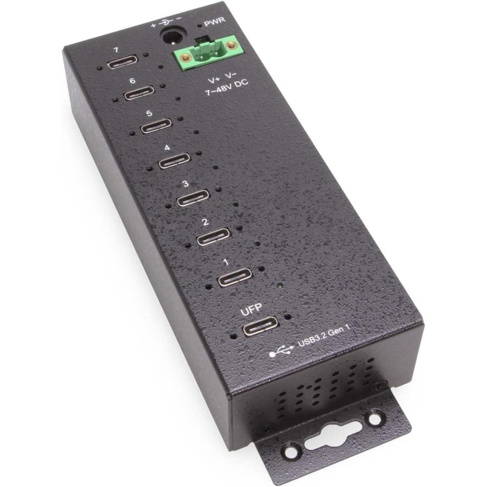 imageCoolgear 7Port USBC 32 Hub with 5Gbps Data Surge Protection ScrewLock Ports Wide Power Input for Industrial Use