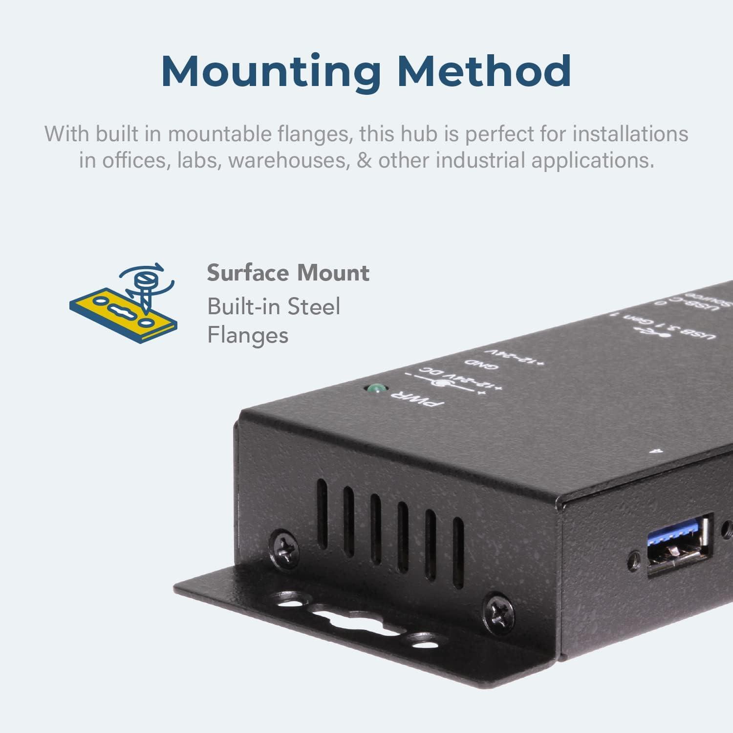imageCoolgear Industrial 4 Port USB 32 Gen 1 TypeC Power Delivery Hub wSurge Protection Variable Voltage Input ampamp Surface Mountable