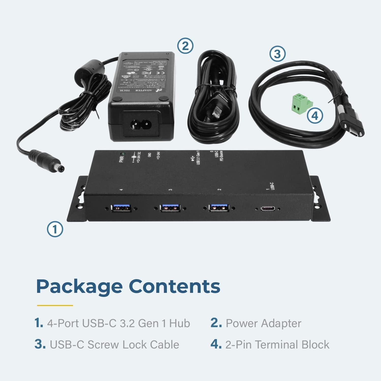 imageCoolgear Industrial 4 Port USB 32 Gen 1 TypeC Power Delivery Hub wSurge Protection Variable Voltage Input ampamp Surface Mountable
