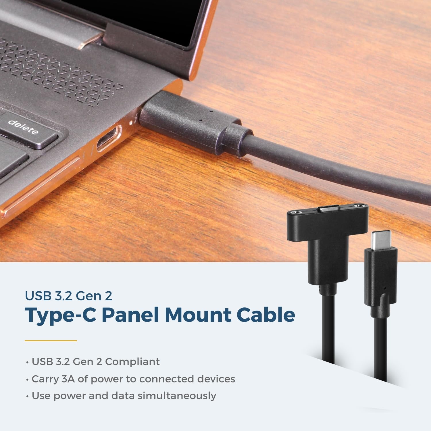 image:imageCoolgear 54in USB TypeC Male to Female Panel Mount Extension Cable  10Gbps 3A Charging Shielded Ready for Panel Mount Installation8 inch